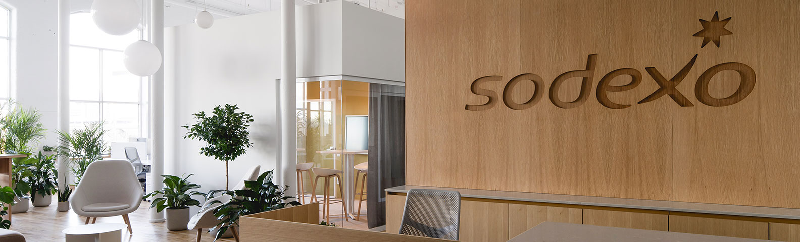 image of sodexo logo on wall in montreal office